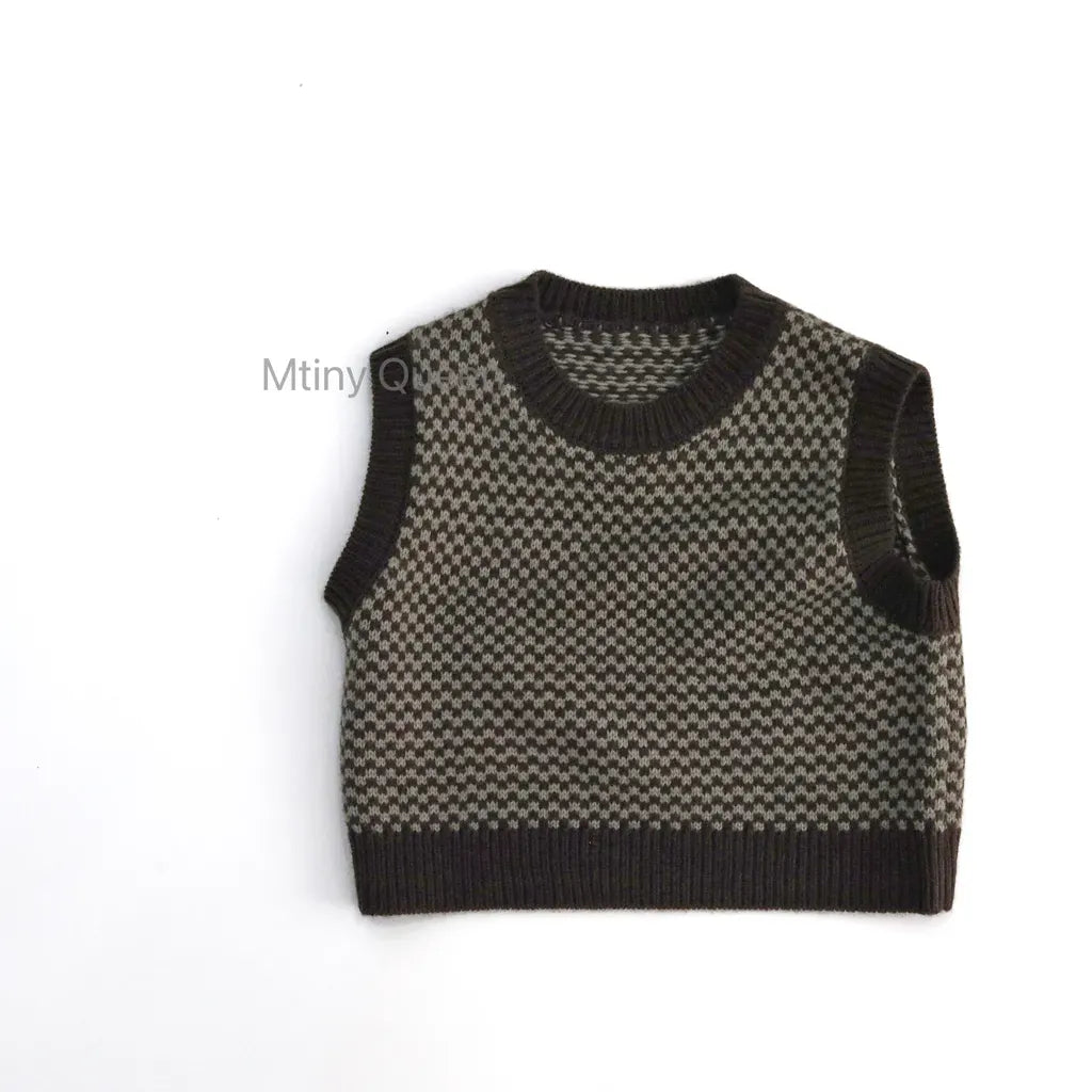ベスト パイピングブロック編みニットベスト【mh0011280】