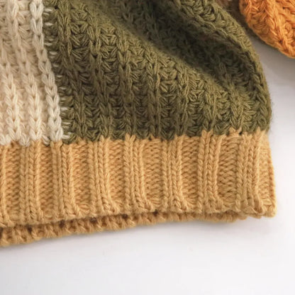 ニット・セーター カラフルブロックパッチワーククルーネックニットセーター【mh0011281】