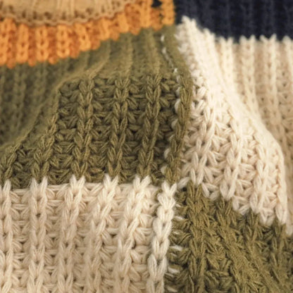 ニット・セーター カラフルブロックパッチワーククルーネックニットセーター【mh0011281】