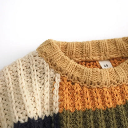 ニット・セーター カラフルブロックパッチワーククルーネックニットセーター【mh0011281】