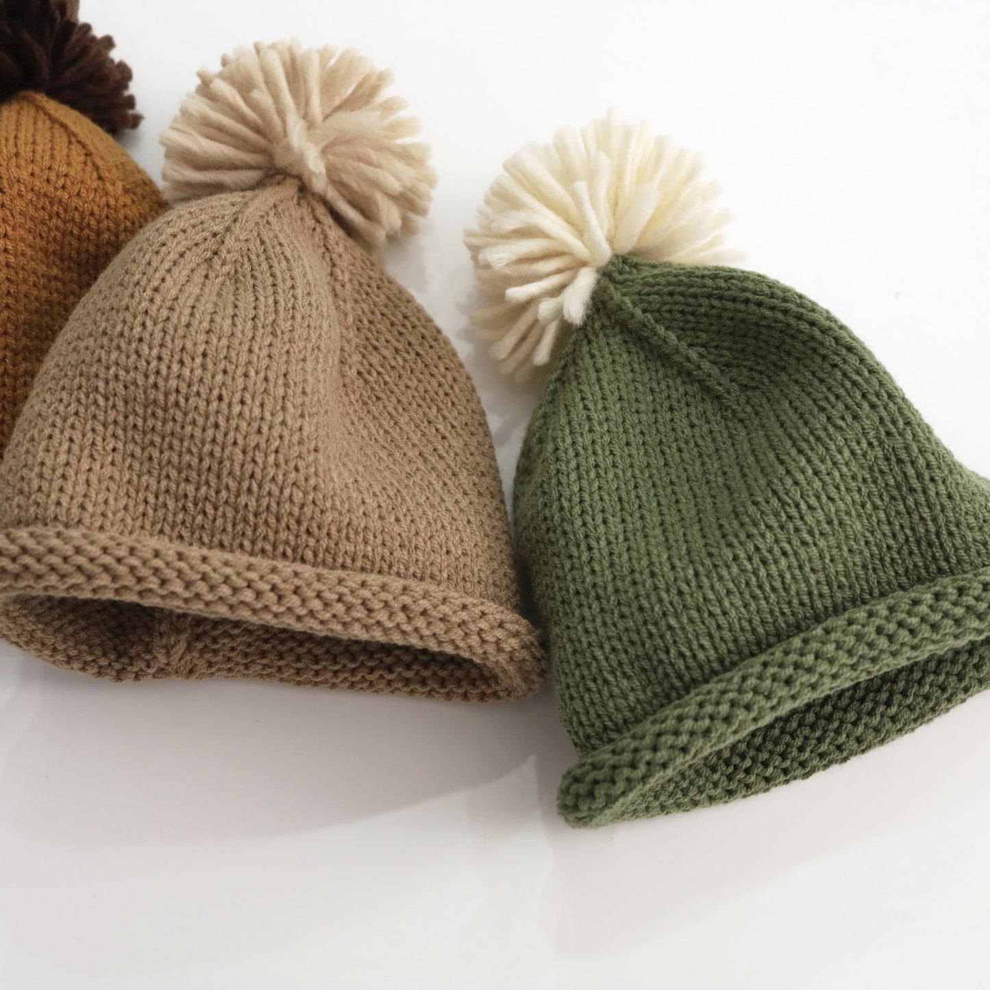 ベビー用帽子 キッズ帽子 ニットキャップ ぽんぽん付き ロールブリム【mh0011781】