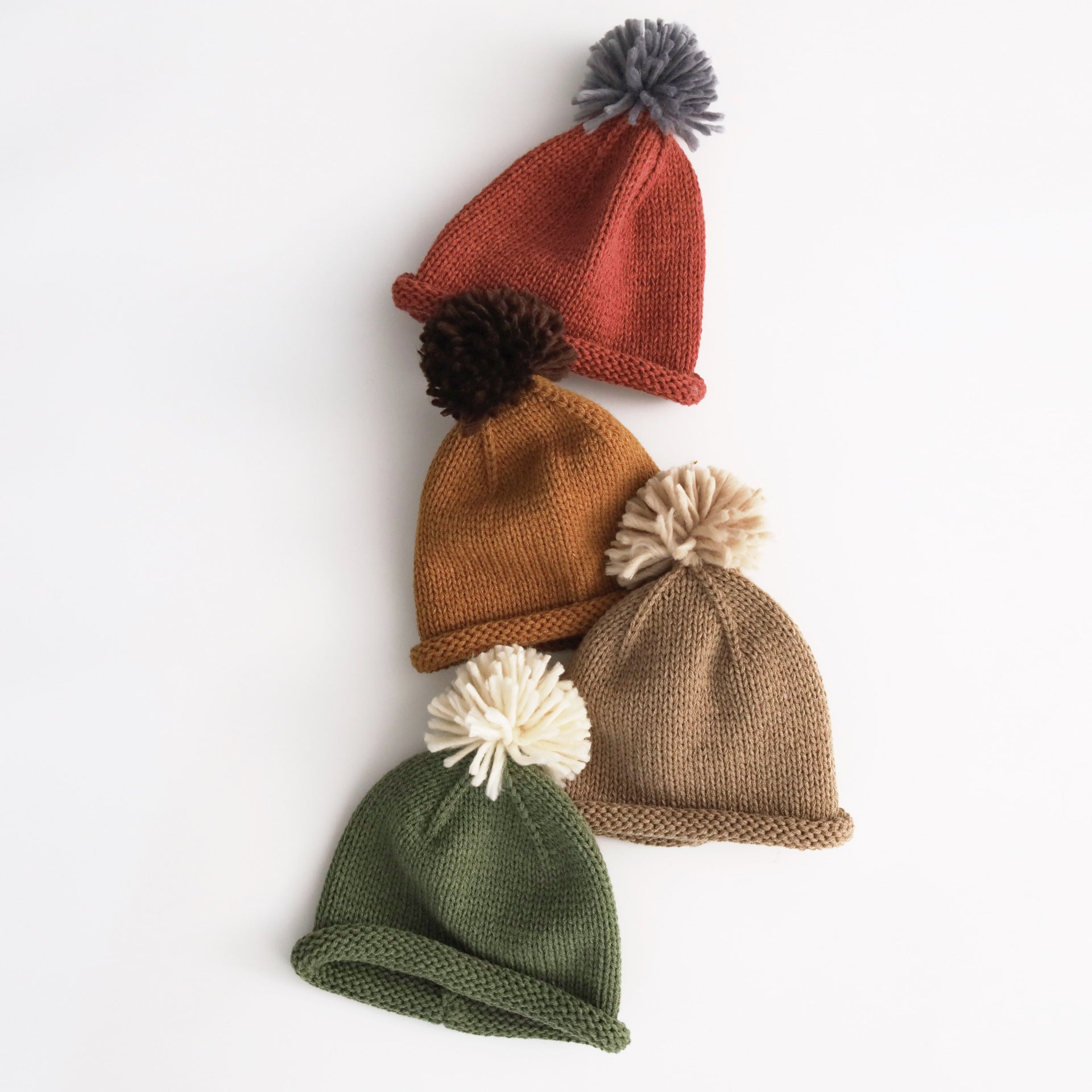 ベビー用帽子 キッズ帽子 ニットキャップ ぽんぽん付き ロールブリム【mh0011781】