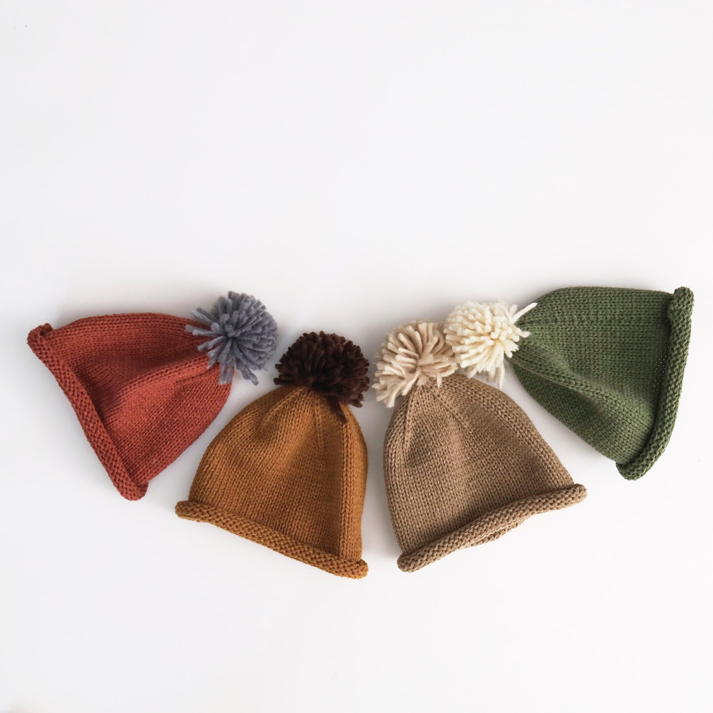 ベビー用帽子 キッズ帽子 ニットキャップ ぽんぽん付き ロールブリム【mh0011781】