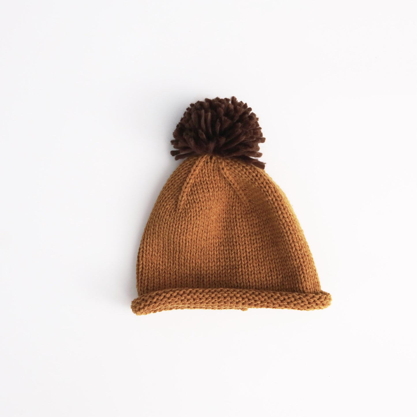 ベビー用帽子 Mustard Yellow / One Size キッズ帽子 ニットキャップ ぽんぽん付き ロールブリム【mh0011781】