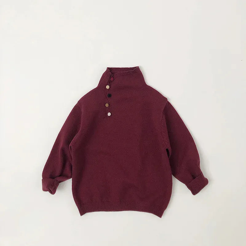 ニット・セーター Red / 12M  80CM キッズトップス アシメボタンハイネックボトルネックニットセーター【mh0007872】