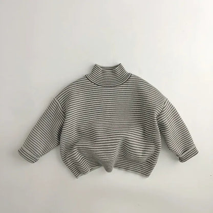 ニット・セーター Stripe / 80cm キッズトップス 無地 ボーダー 裏フリースニットセーター ハイネック ボトルネックカットソー【mh0003577】
