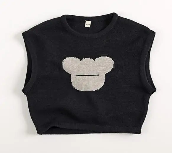 ノースリーブセットアップ tops / 12M  80CM キッズトップス/パンツ ベアくまニットベスト/ニットハーフパンツ【mh0006836】