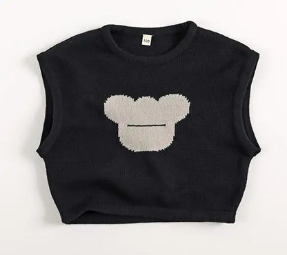 ノースリーブセットアップ tops / 12M  80CM キッズトップス/パンツ ベアくまニットベスト/ニットハーフパンツ【mh0006836】