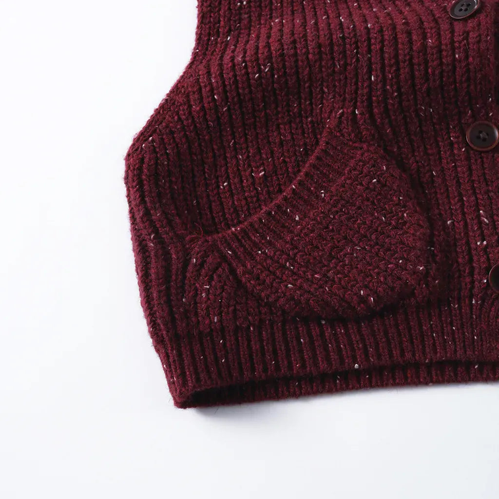 ベスト ざっくり編みニットベスト ツイード風 ポケット付き Vネック【mh0011097】