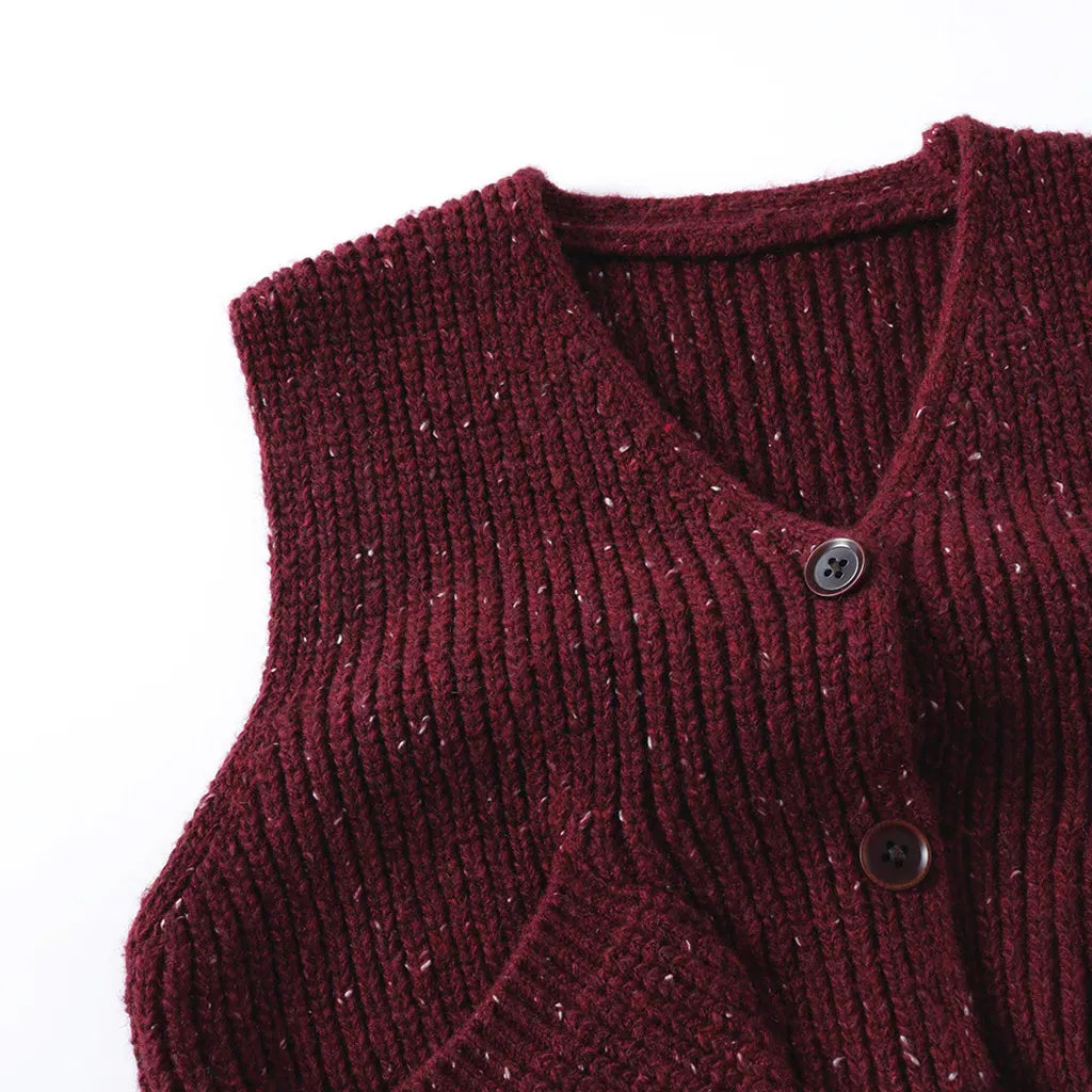 ベスト ざっくり編みニットベスト ツイード風 ポケット付き Vネック【mh0011097】