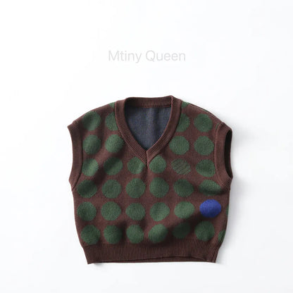 ベスト ジャガード編みニットベスト ポルカドット柄 Vネック【mh0011098】