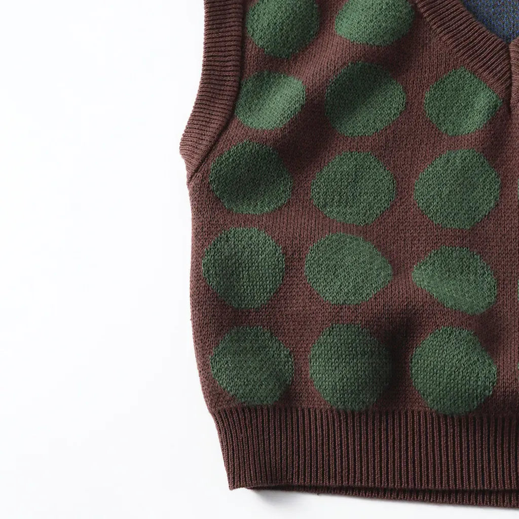 ベスト ジャガード編みニットベスト ポルカドット柄 Vネック【mh0011098】