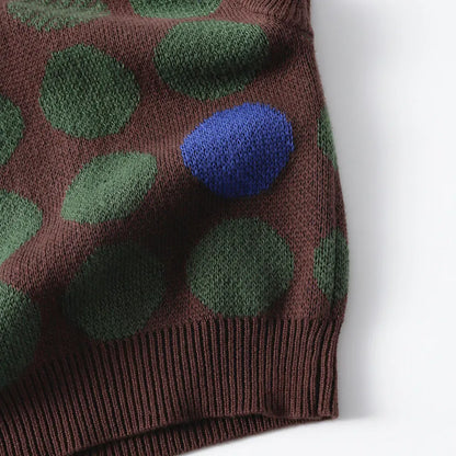 ベスト ジャガード編みニットベスト ポルカドット柄 Vネック【mh0011098】