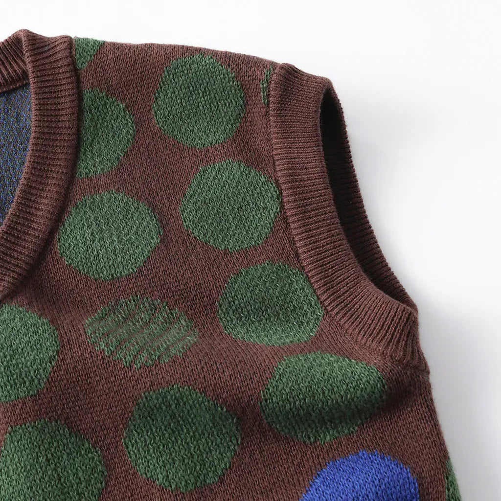 ベスト ジャガード編みニットベスト ポルカドット柄 Vネック【mh0011098】