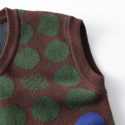 ベスト ジャガード編みニットベスト ポルカドット柄 Vネック【mh0011098】