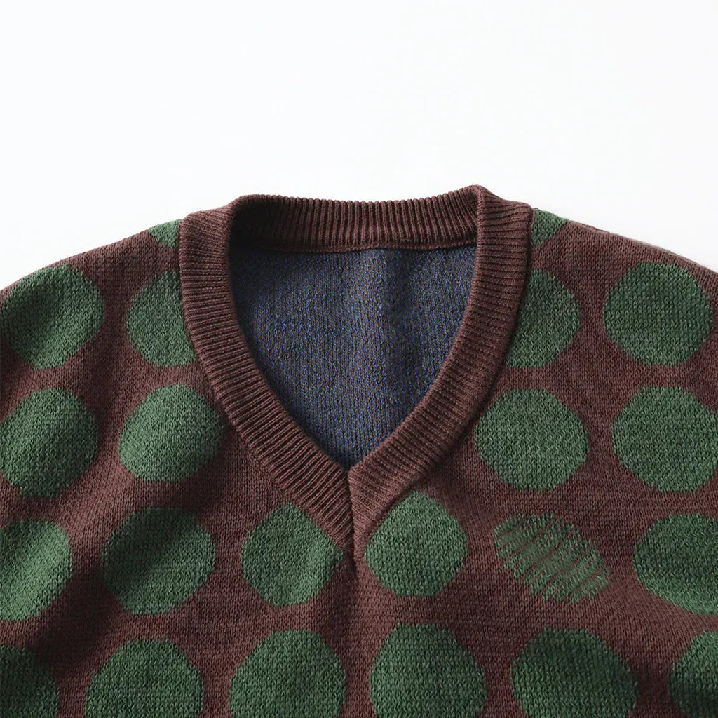 ベスト ジャガード編みニットベスト ポルカドット柄 Vネック【mh0011098】