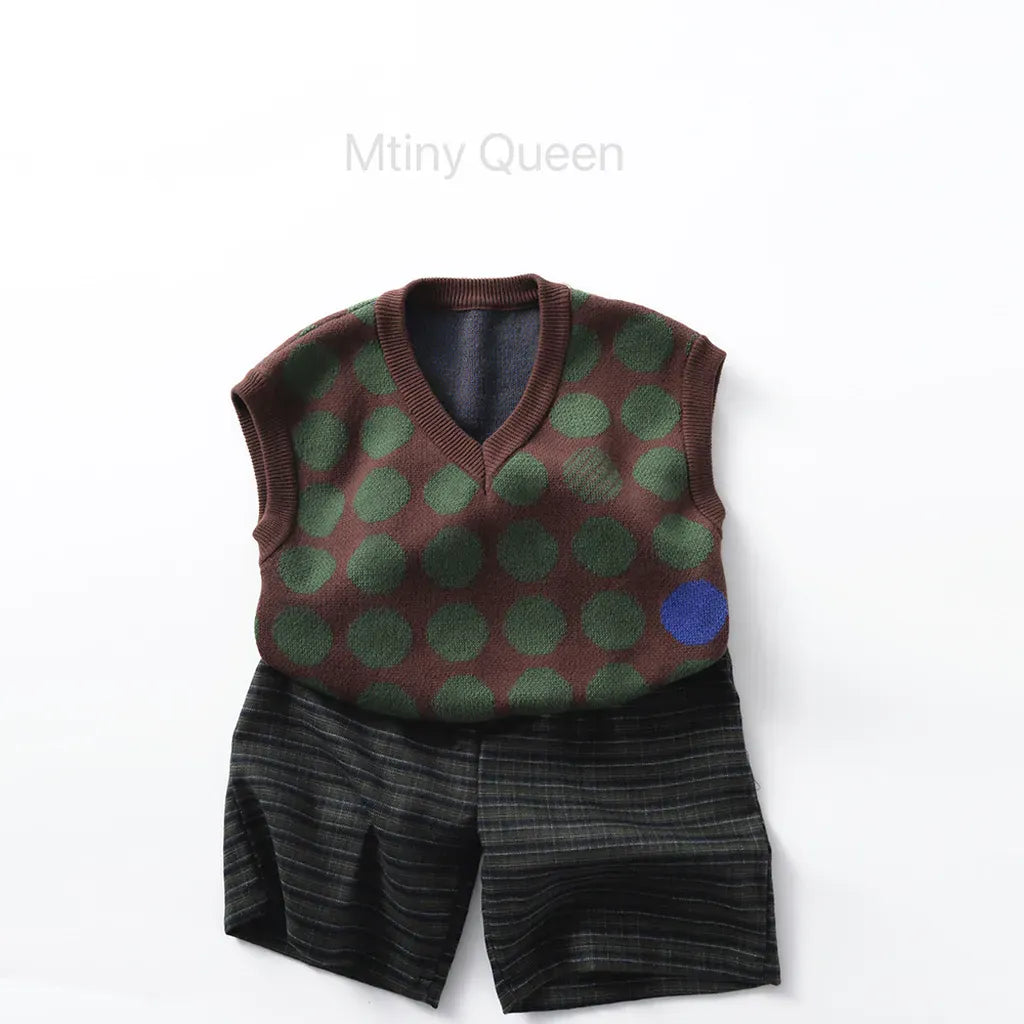 ベスト ジャガード編みニットベスト ポルカドット柄 Vネック【mh0011098】