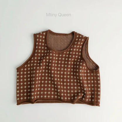 長袖セットアップ vest / 12M  80CM キッズカーディガン/ベスト/パンツ チェックニットセットアップ【mh0008955】