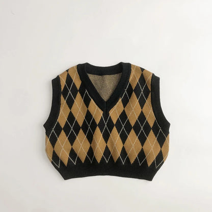 ノースリーブセットアップ vest / 80cm キッズベスト ハーフパンツ アーガイルチェック ニットベスト ニットパンツ【mh0004203】