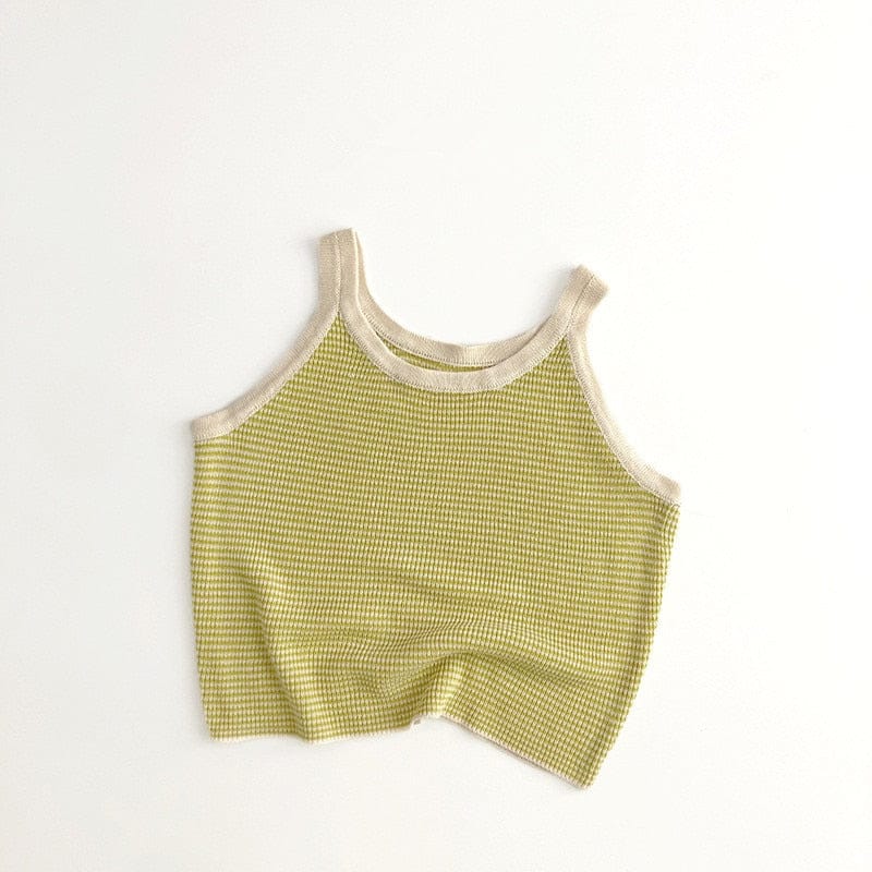 タンクトップ・キャミソール・ノースリーブトップス Yellow / 80cm キッズ ボーダー サマーニット キャミソール トップス レッド グリーン イエロー ユニセックス【mh0002076】