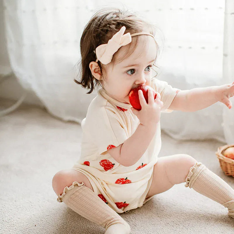 半袖ロンパース Beige / 66cm りんご/きのこプリント半袖ロンパース【mh0010024】