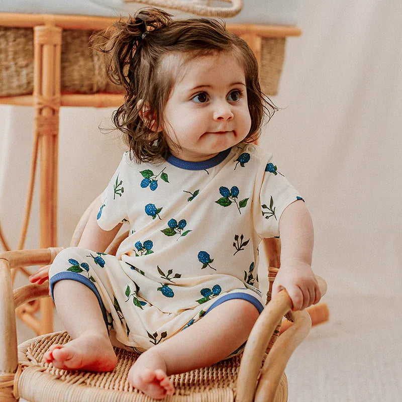 半袖ロンパース Blueberry / 66cm カラフルダイヤ/ブルーベリープリント半袖ロンパース【mh0010019】