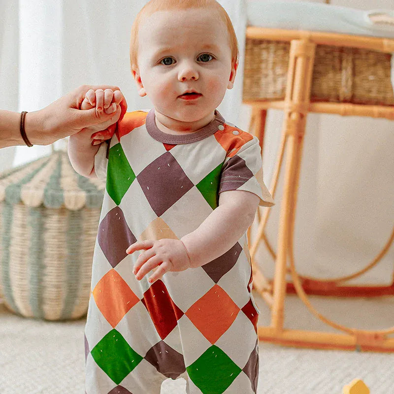 半袖ロンパース Diamond / 66cm カラフルダイヤ/ブルーベリープリント半袖ロンパース【mh0010019】