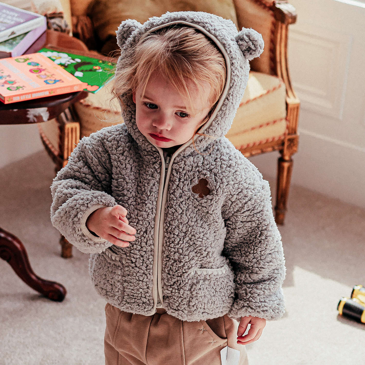 ショートコート・ジャケット・ジャンパー Gray / 73cm 長袖ジャケット ボア素材 クマ耳フード ジップアップ アウター ブルゾン【mh0011646】