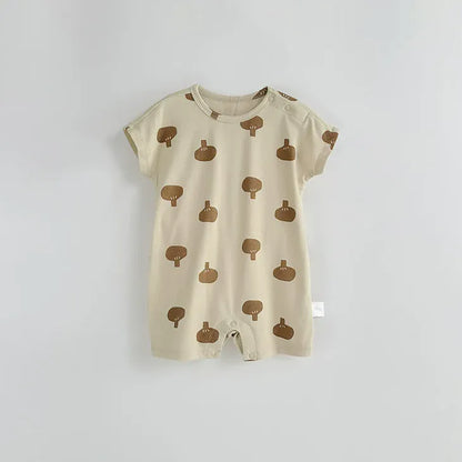 半袖ロンパース Gray Green / 66cm りんご/きのこプリント半袖ロンパース【mh0010024】