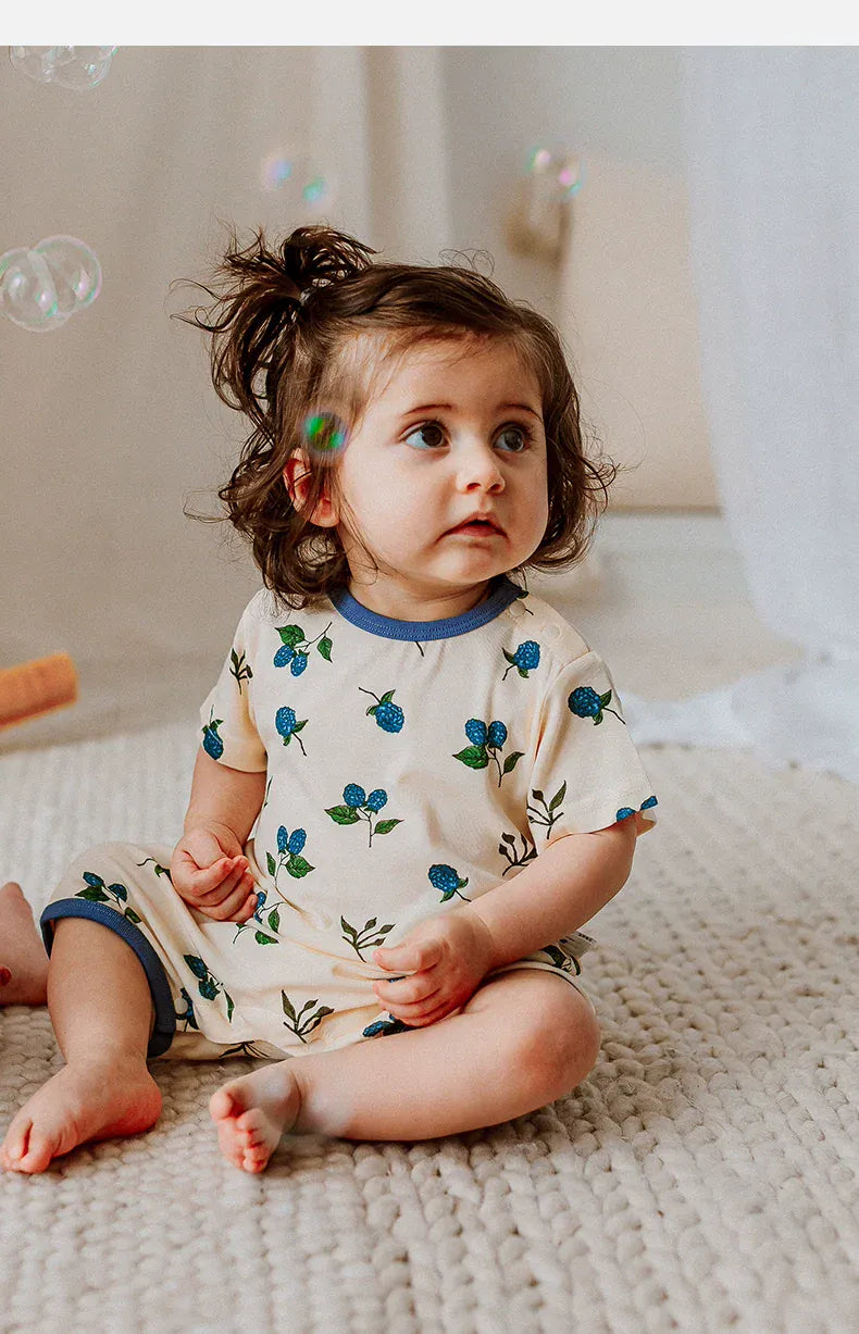 半袖ロンパース カラフルダイヤ/ブルーベリープリント半袖ロンパース【mh0010019】