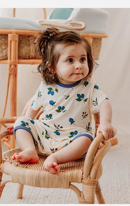 半袖ロンパース カラフルダイヤ/ブルーベリープリント半袖ロンパース【mh0010019】