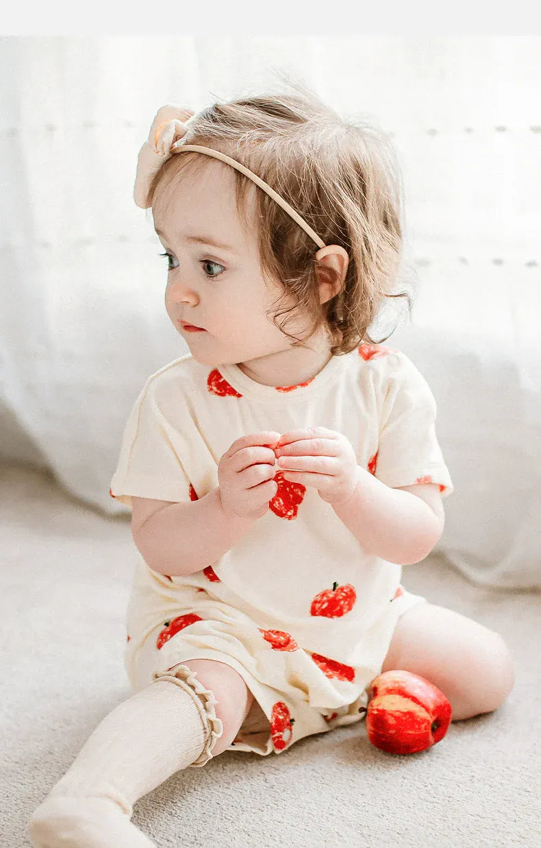 半袖ロンパース りんご/きのこプリント半袖ロンパース【mh0010024】