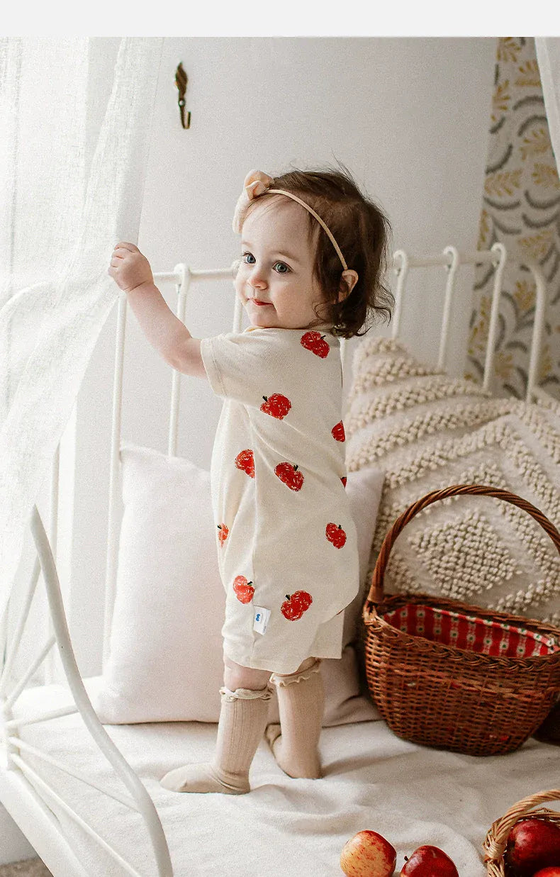 半袖ロンパース りんご/きのこプリント半袖ロンパース【mh0010024】