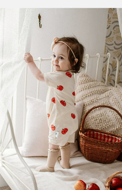 半袖ロンパース りんご/きのこプリント半袖ロンパース【mh0010024】