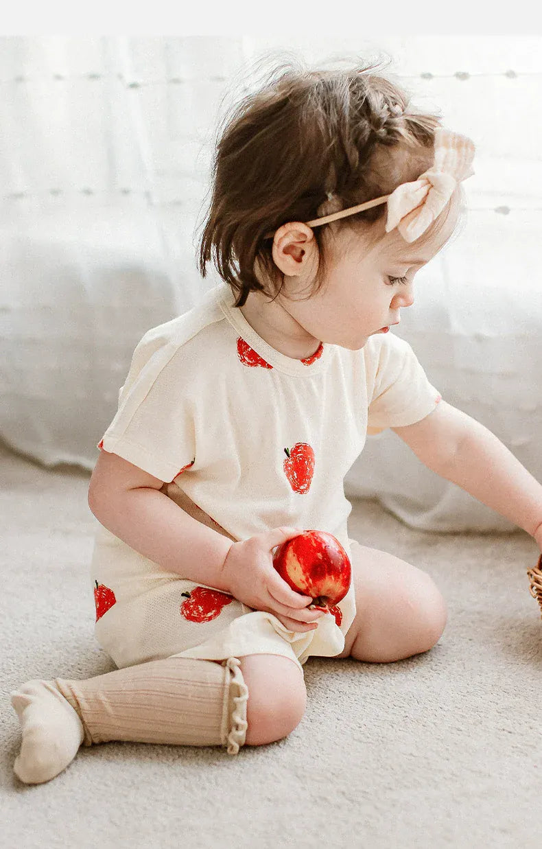 半袖ロンパース りんご/きのこプリント半袖ロンパース【mh0010024】