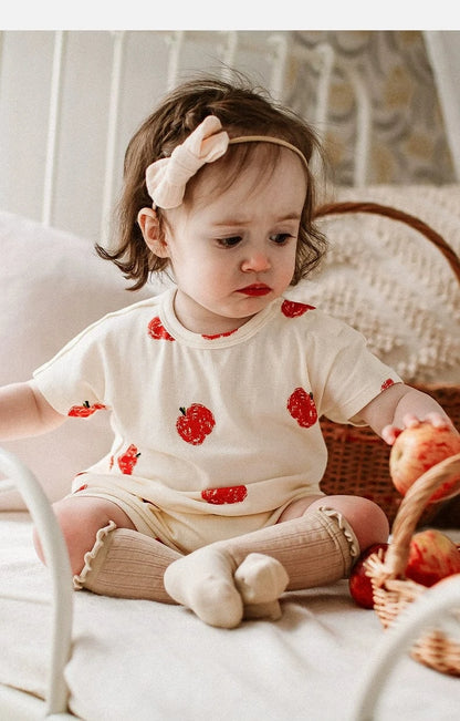 半袖ロンパース りんご/きのこプリント半袖ロンパース【mh0010024】