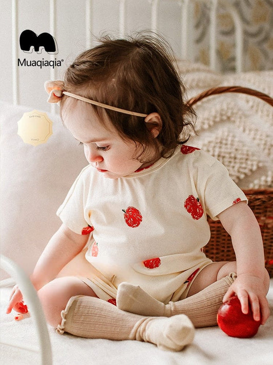 半袖ロンパース りんご/きのこプリント半袖ロンパース【mh0010024】