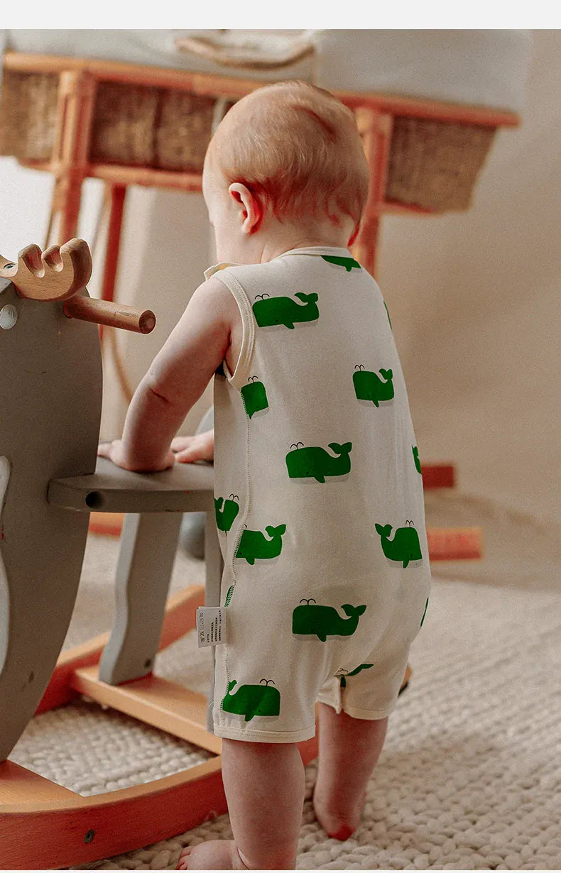 ノースリーブロンパース くじらプリントノースリーブロンパース【mh0010025】