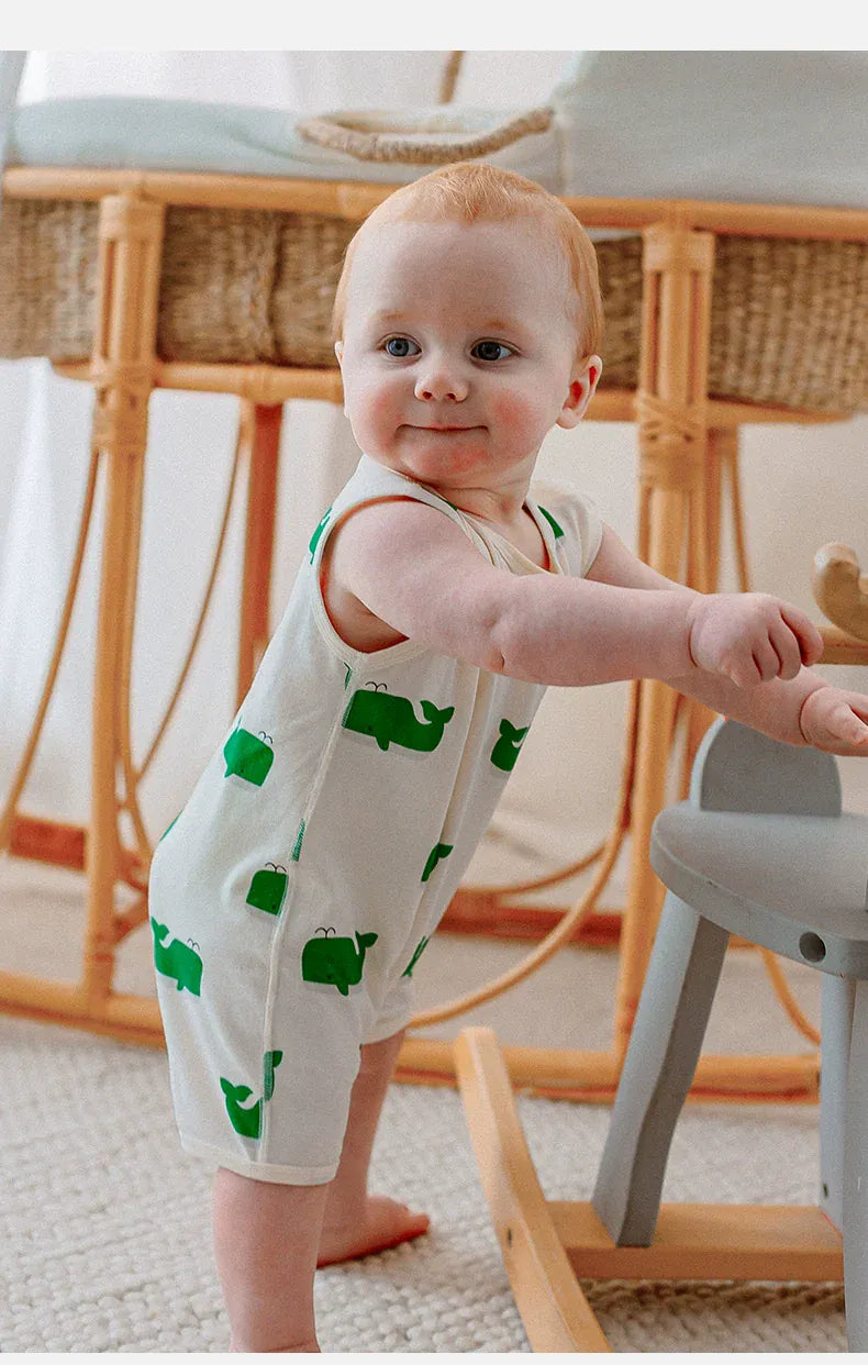 ノースリーブロンパース くじらプリントノースリーブロンパース【mh0010025】