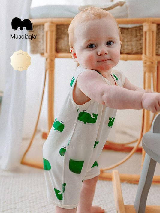 ノースリーブロンパース くじらプリントノースリーブロンパース【mh0010025】