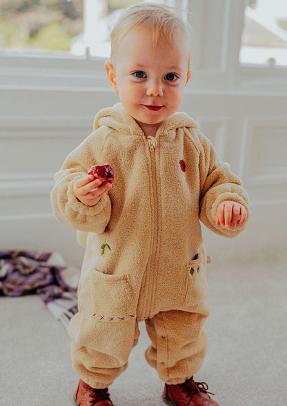 アウタージャンプスーツ 長袖ロンパース ボア素材 ウサギ耳フード ジップアップ カバーオール【mh0011648】