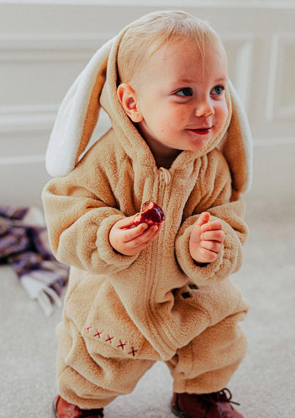 アウタージャンプスーツ 長袖ロンパース ボア素材 ウサギ耳フード ジップアップ カバーオール【mh0011648】