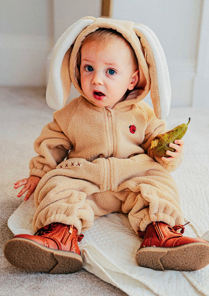 アウタージャンプスーツ 長袖ロンパース ボア素材 ウサギ耳フード ジップアップ カバーオール【mh0011648】