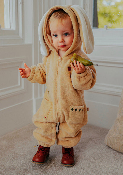 アウタージャンプスーツ 長袖ロンパース ボア素材 ウサギ耳フード ジップアップ カバーオール【mh0011648】