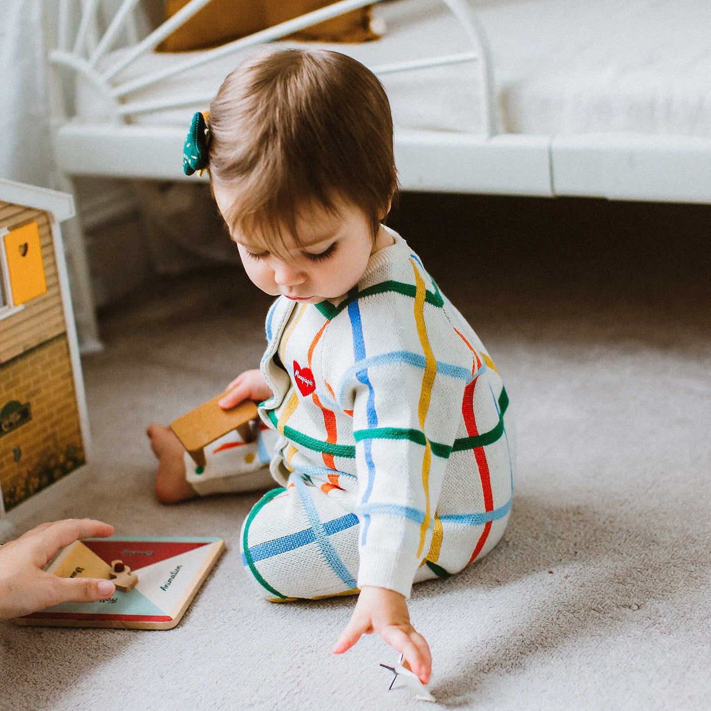 長袖ロンパース 長袖ロンパース コットンニット カラフルチェック柄 ジップアップ カバーオール【mh0011649】