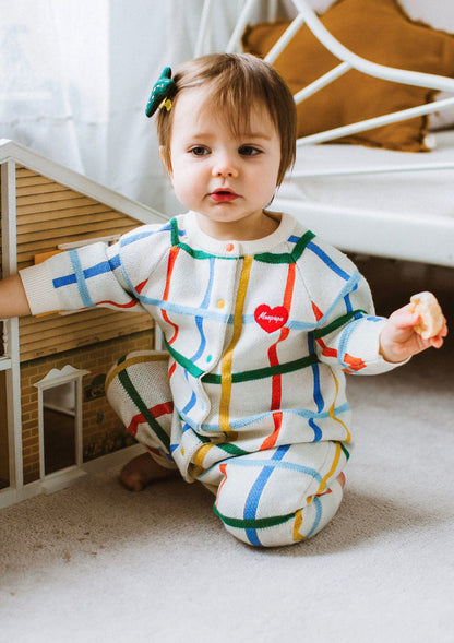 長袖ロンパース 長袖ロンパース コットンニット カラフルチェック柄 ジップアップ カバーオール【mh0011649】