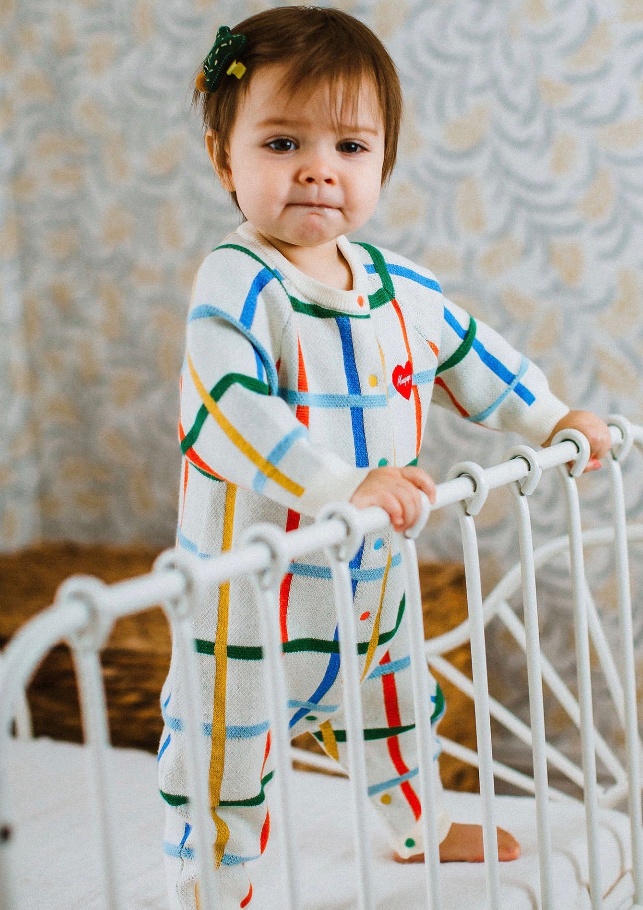 長袖ロンパース 長袖ロンパース コットンニット カラフルチェック柄 ジップアップ カバーオール【mh0011649】