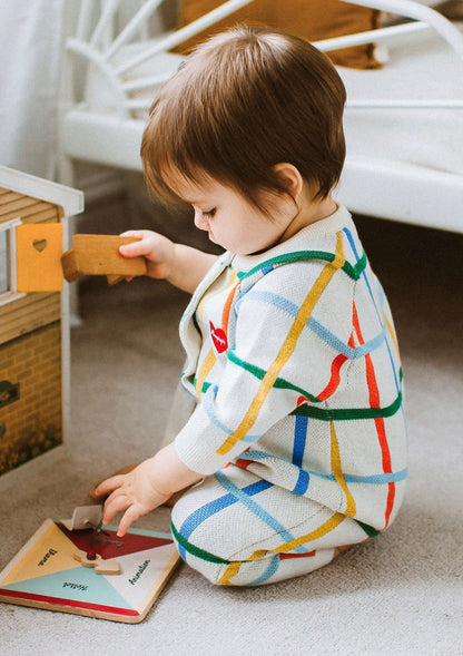 長袖ロンパース 長袖ロンパース コットンニット カラフルチェック柄 ジップアップ カバーオール【mh0011649】