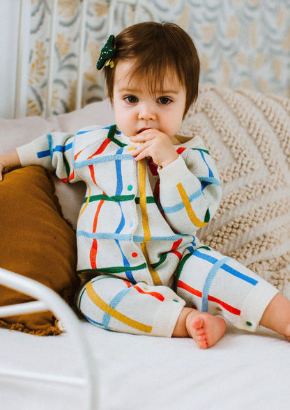 長袖ロンパース 長袖ロンパース コットンニット カラフルチェック柄 ジップアップ カバーオール【mh0011649】