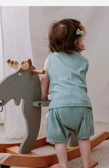 ノースリーブセットアップ シンプルベーシックノースリーブ/半袖Tシャツ/ショートパンツ【mh0010029】